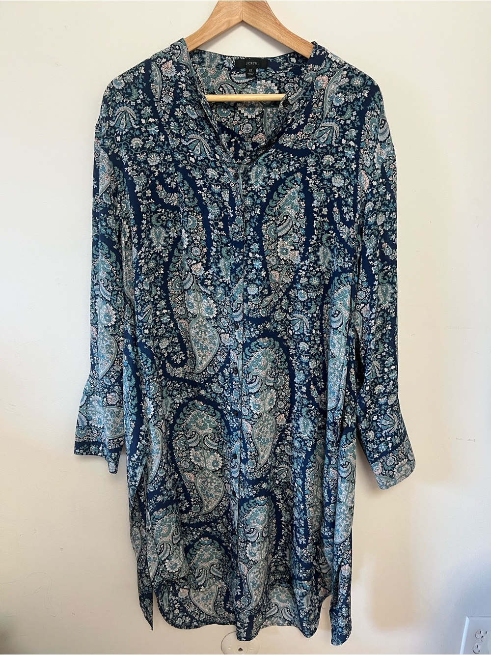 J. Crew Re-Imagined 100% Silk Paisley Shirt Dress Size 12